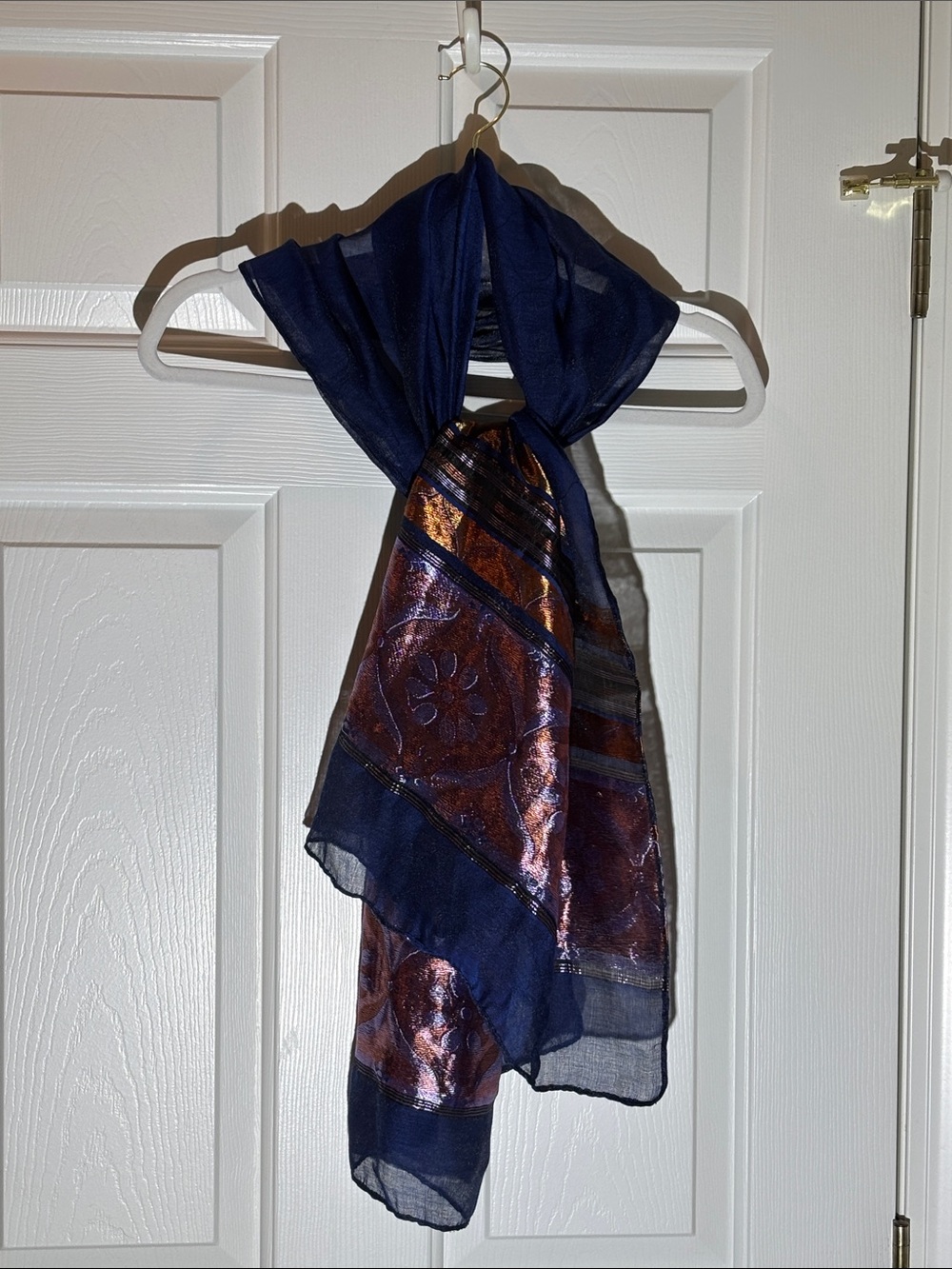 Elegant Navy and Copper Patterned Women's Scarf